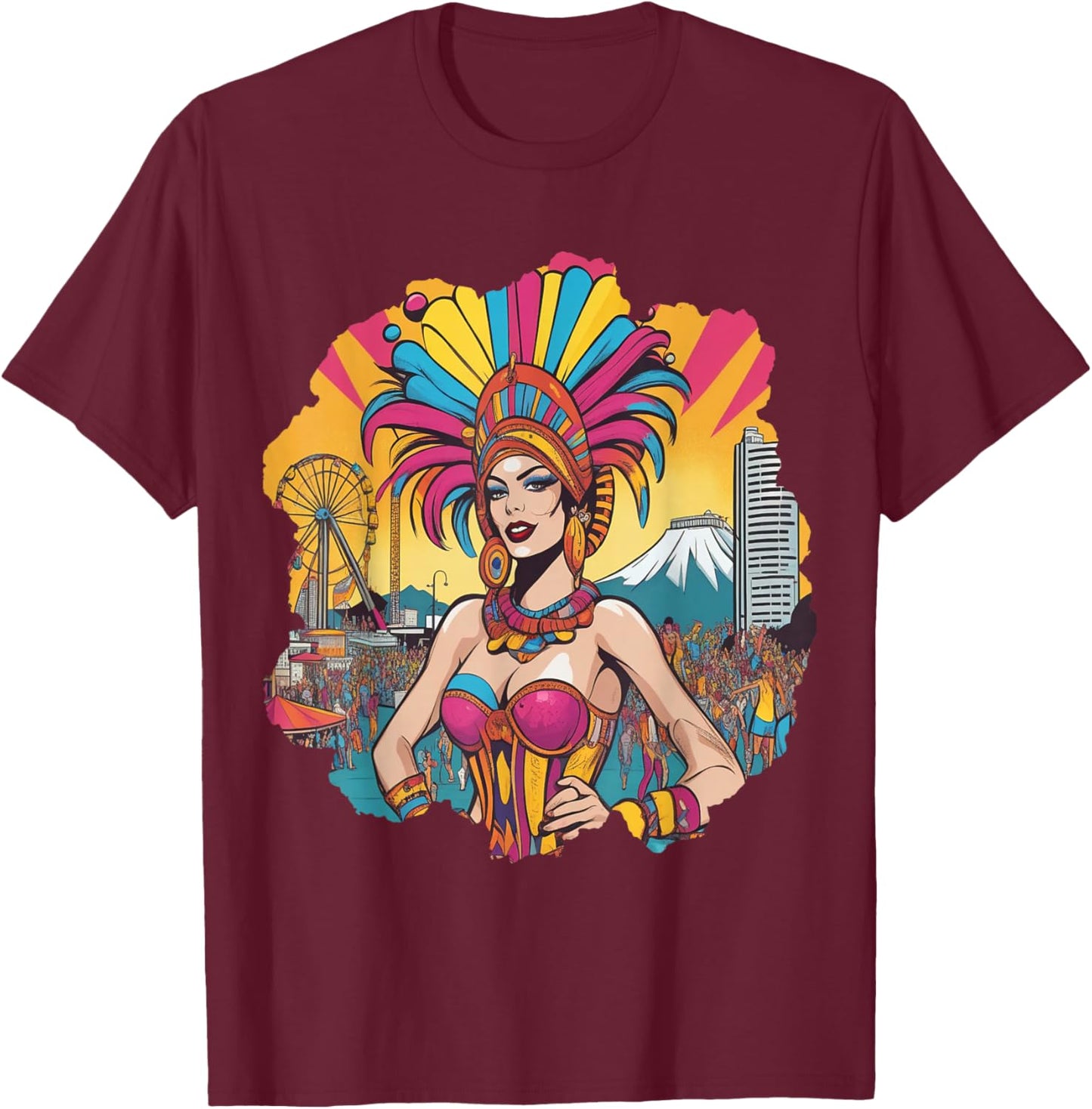 Brazil Carnival Costume Rio de Janeiro , Black, S T-Shirt - T-Shirt | Maroon