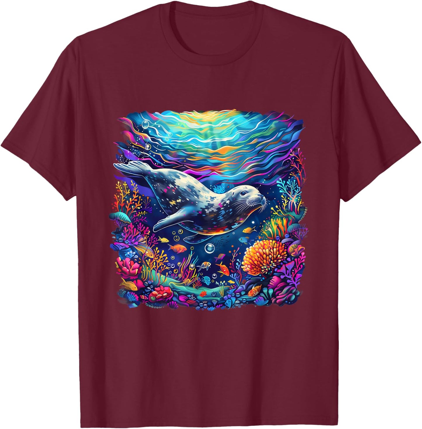 Seal Artwork Marine Mammal Sea Ocean Animal Ocean Sea Seal T-Shirt - T-Shirt | Maroon