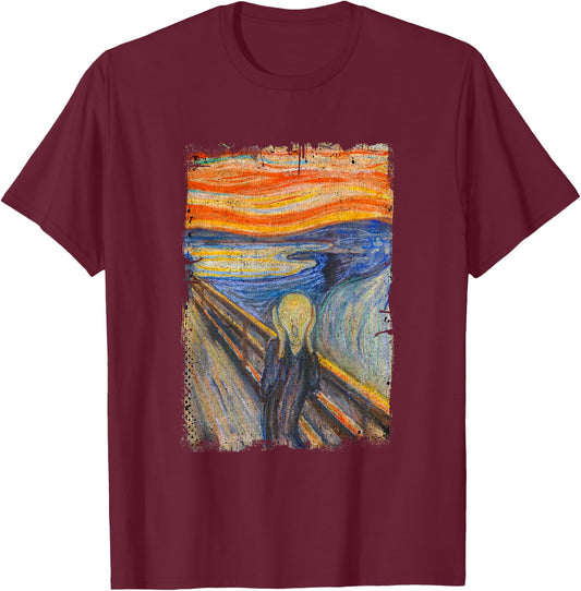 The Scream by Edvard Artist Munch Famous Painting T-Shirt - T-Shirt | Maroon