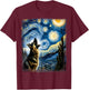 Alsatian Dog Artistic Van Gogh Starry Night German Shepherd T-Shirt - T-Shirt | Maroon
