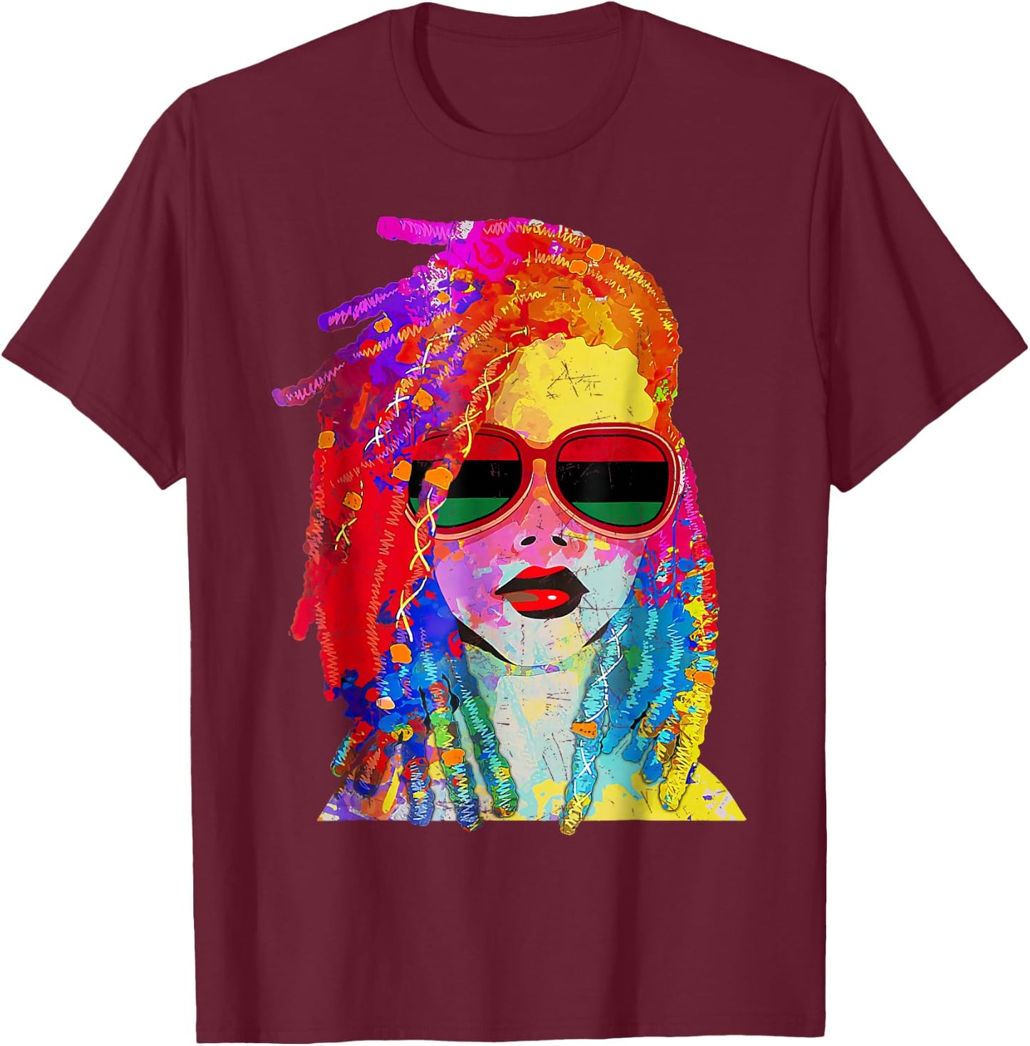 Loc'd Hair Art Black Queen Afro Woman Juneteenth T-Shirt - T-Shirt | Maroon