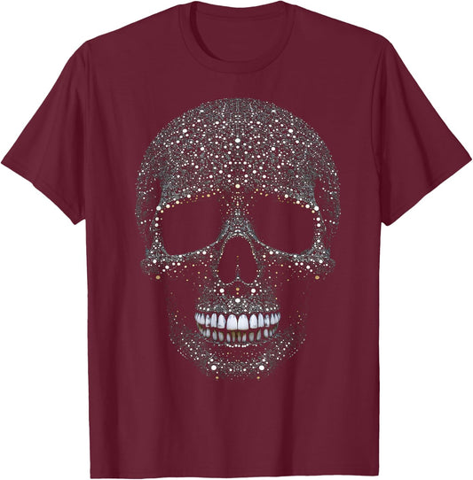 Skull Art Graphic Skull , Black, S T-Shirt - T-Shirt | Maroon