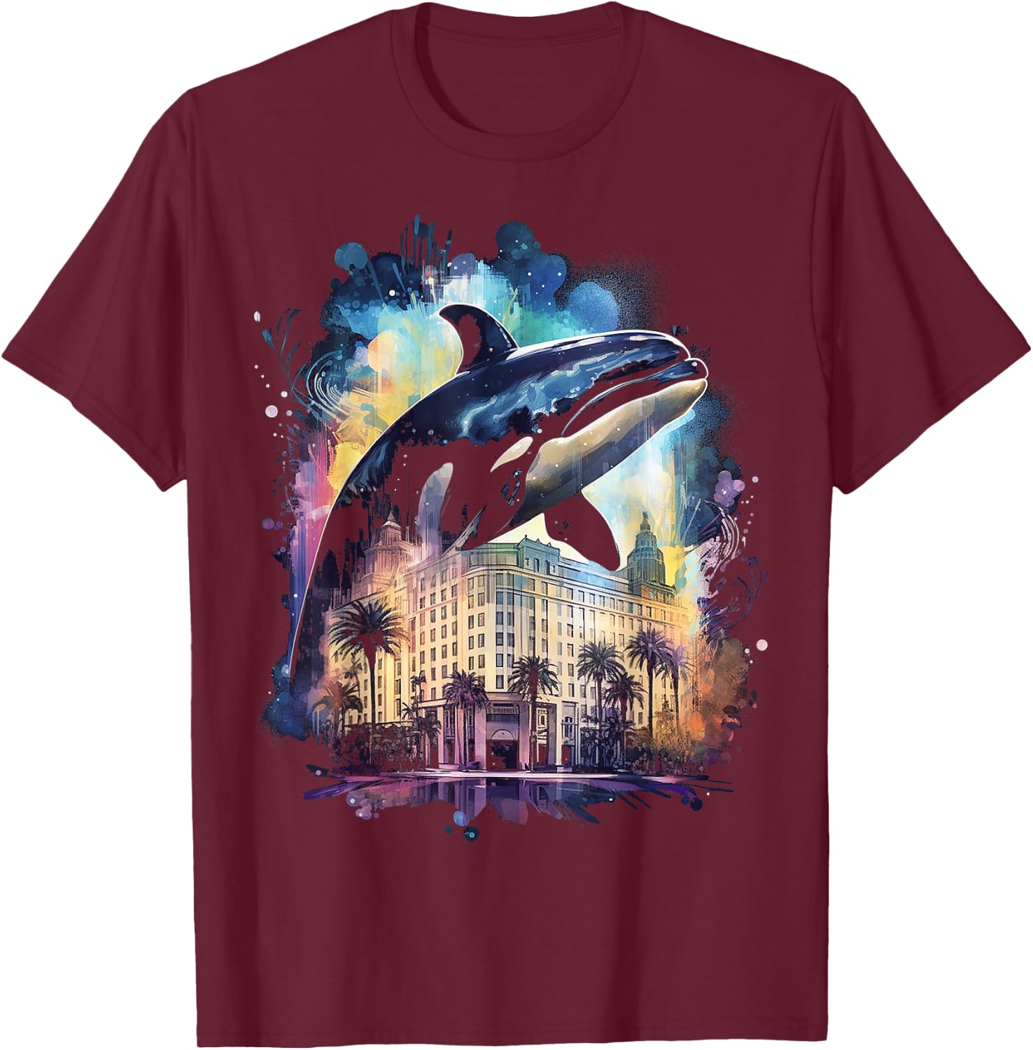 Whale Nature Abstract Animal Painting Art Graphic Whale T-Shirt - T-Shirt | Maroon