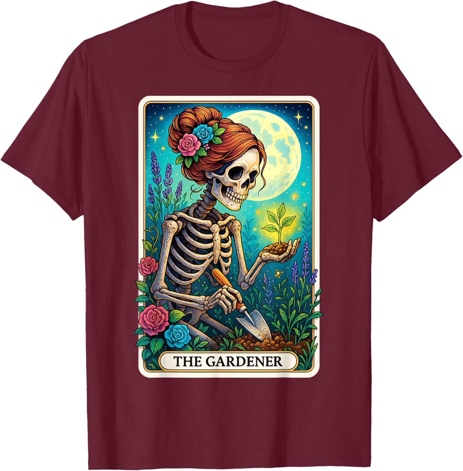 The Gardener Tarot Card T-Shirt - T-Shirt | Maroon