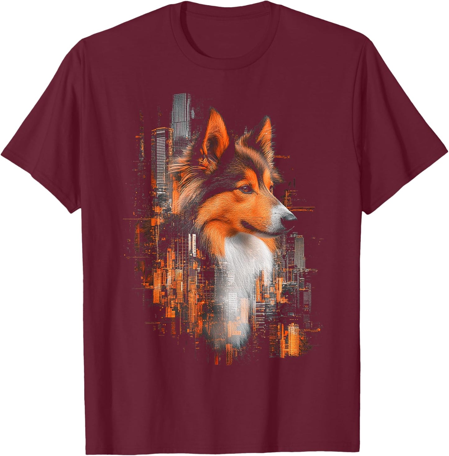 Shepherd Dog Design Shetland T-Shirt - T-Shirt | Maroon