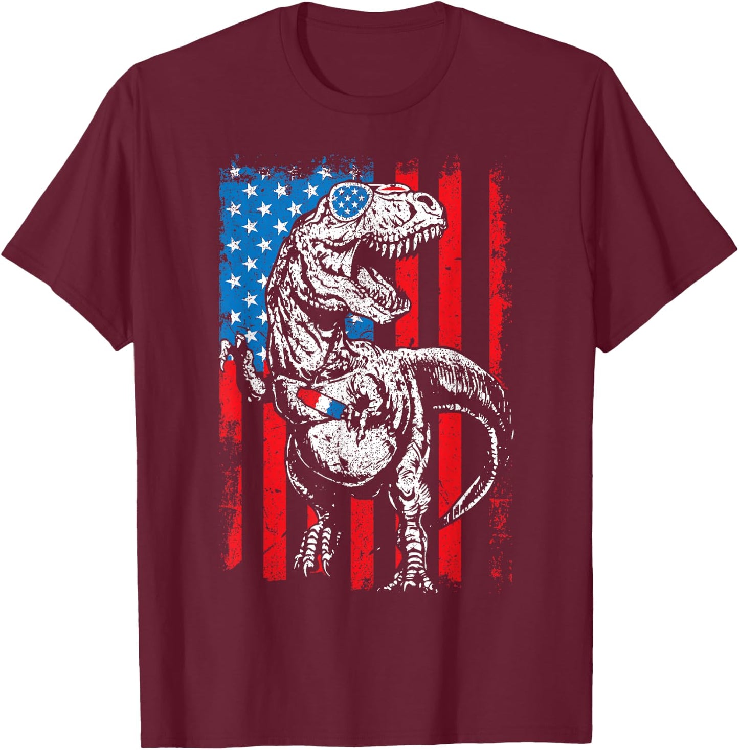 Trex Popsicle USA Flag Funny 4th Of July Dinosaur Gift T-Shirt - T-Shirt | Maroon