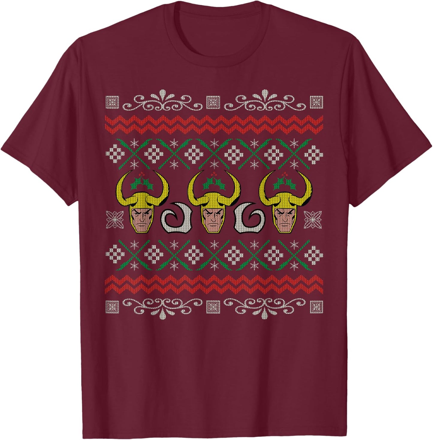 Marvel Loki Ugly Christmas Sweater Graphic T-Shirt - T-Shirt | Maroon