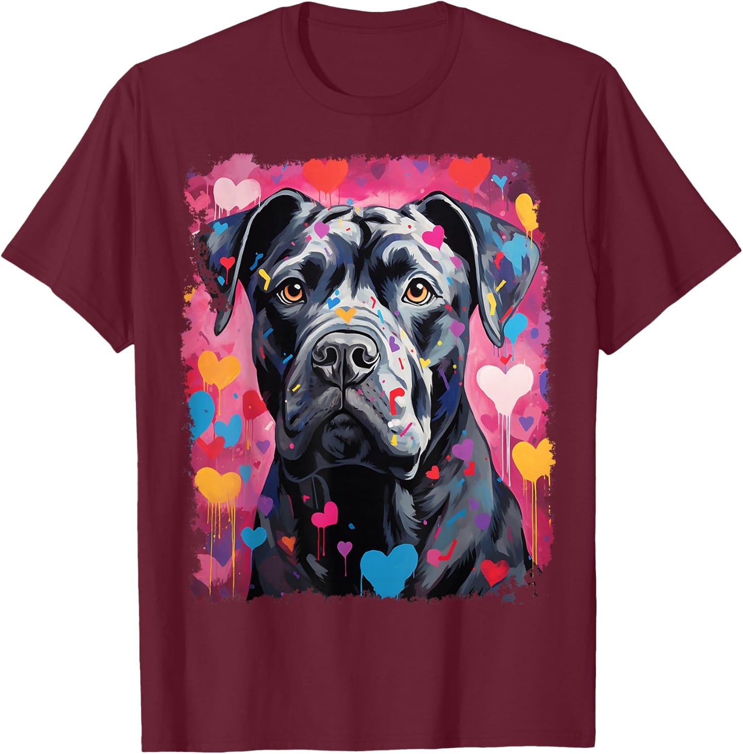 Valentine's Day Pop Art Dog Cane Corso T-Shirt - T-Shirt | Maroon