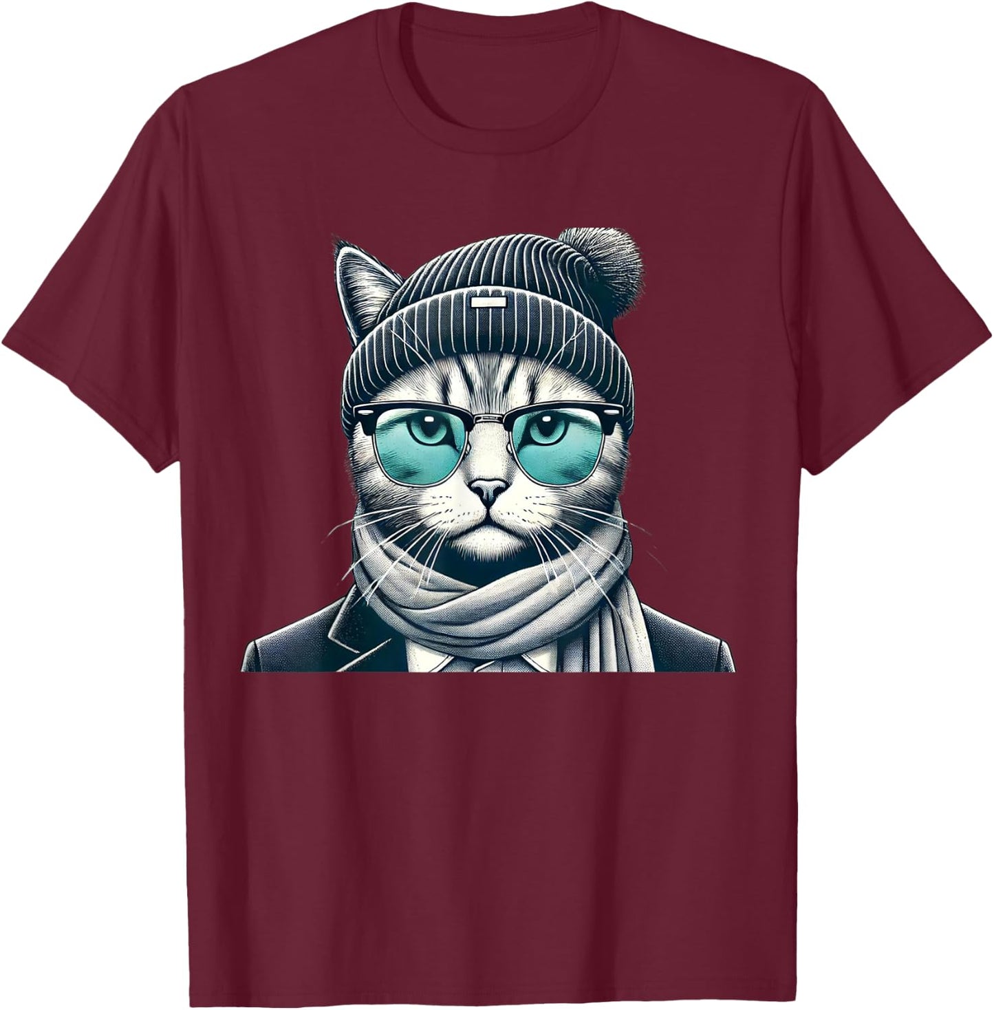 Funny stylish cat wearing glasses, Cat Lover, Animal Lover T-Shirt - T-Shirt | Maroon