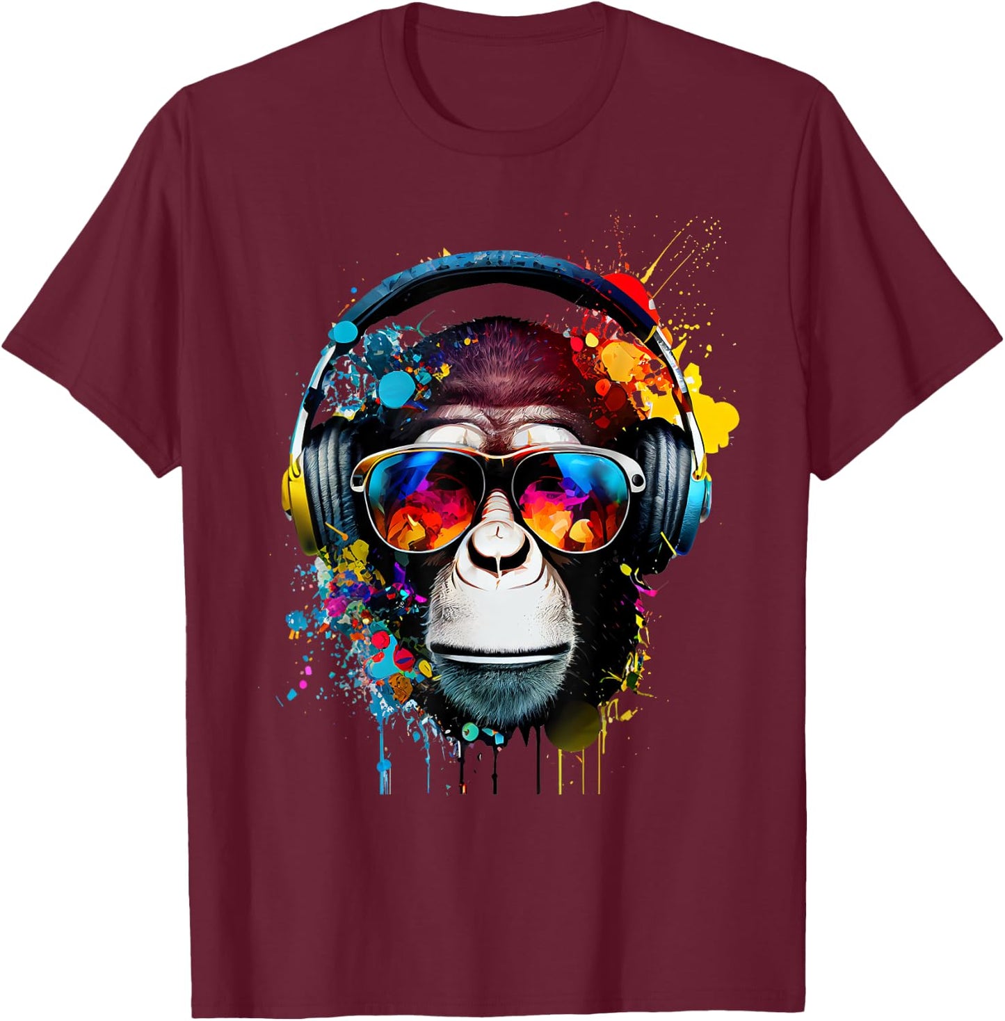 DJ Monkey Monkey with Sunglasses , black T-Shirt - T-Shirt | Maroon