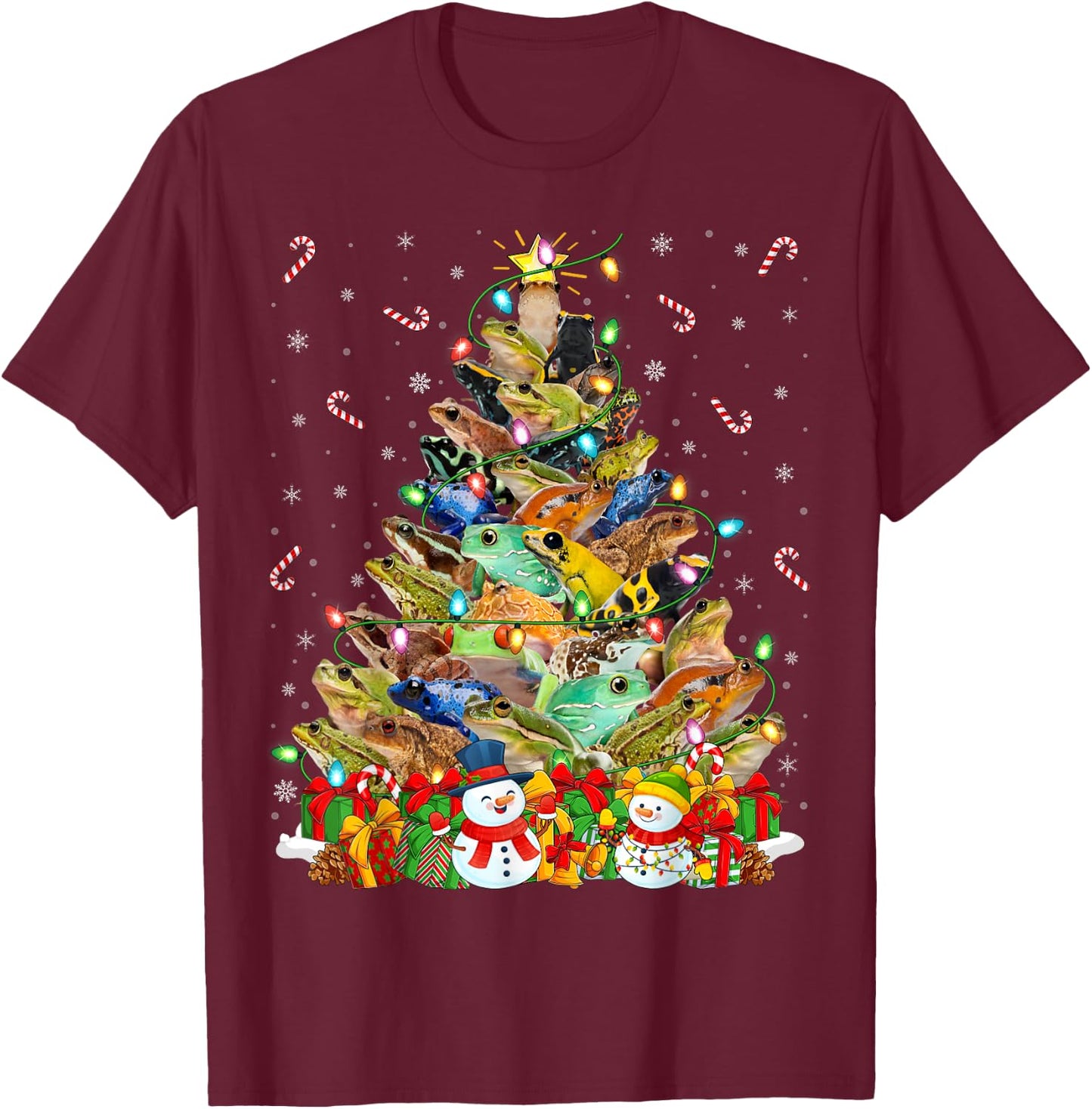Frog Xmas Lighting Santa Frog Christmas Tree T-Shirt - T-Shirt | Maroon