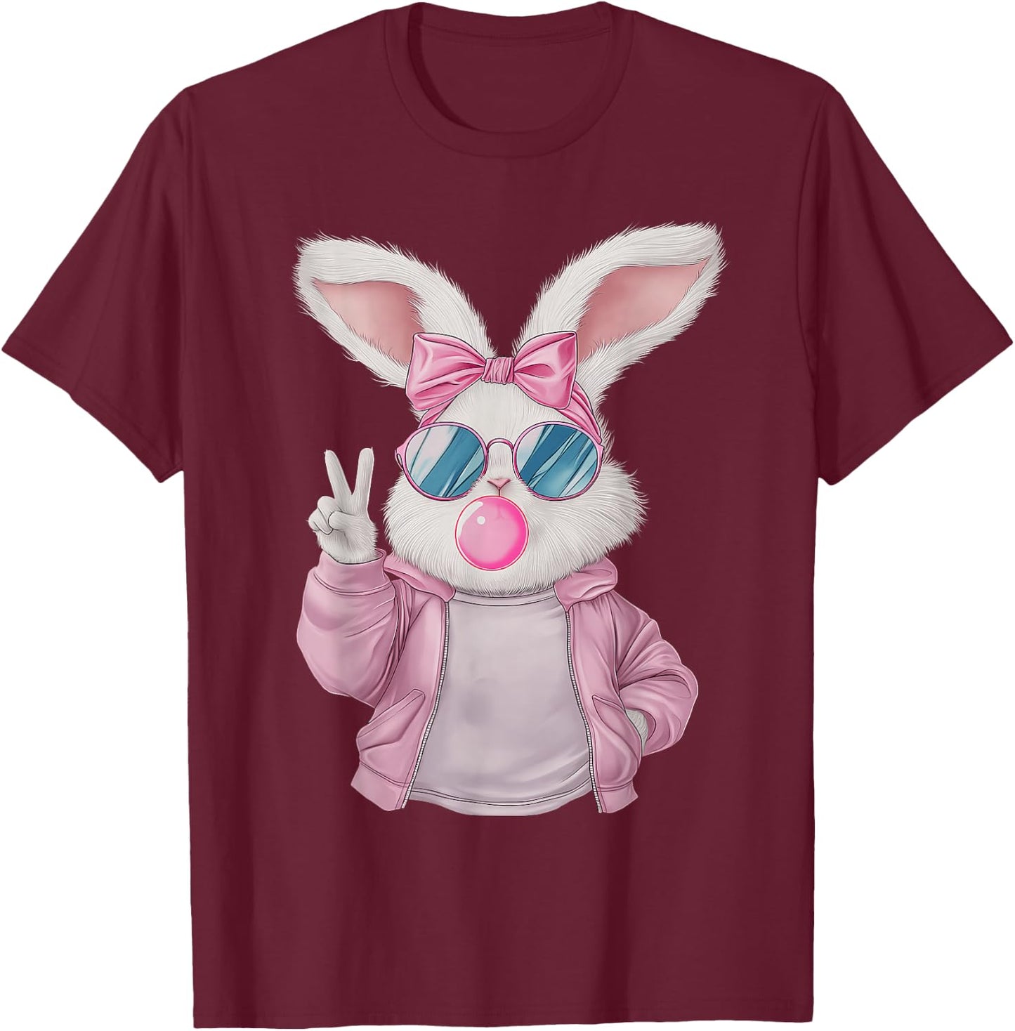 Rabbit Bunny Blowing Bubble Gum Easter Day Cute Girl Women T-Shirt - T-Shirt | Maroon