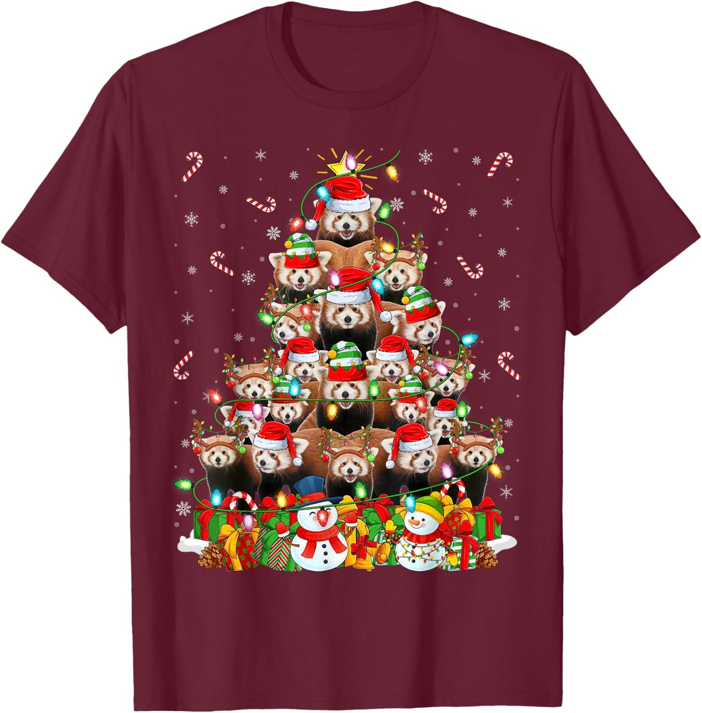 Red Panda Xmas Lighting Tree Santa Red Panda Christmas T-Shirt - T-Shirt | Maroon