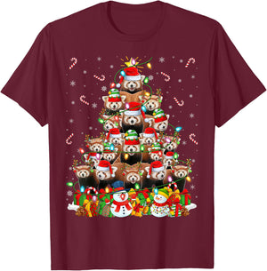 Red Panda Xmas Lighting Tree Santa Red Panda Christmas T-Shirt - T-Shirt | Maroon