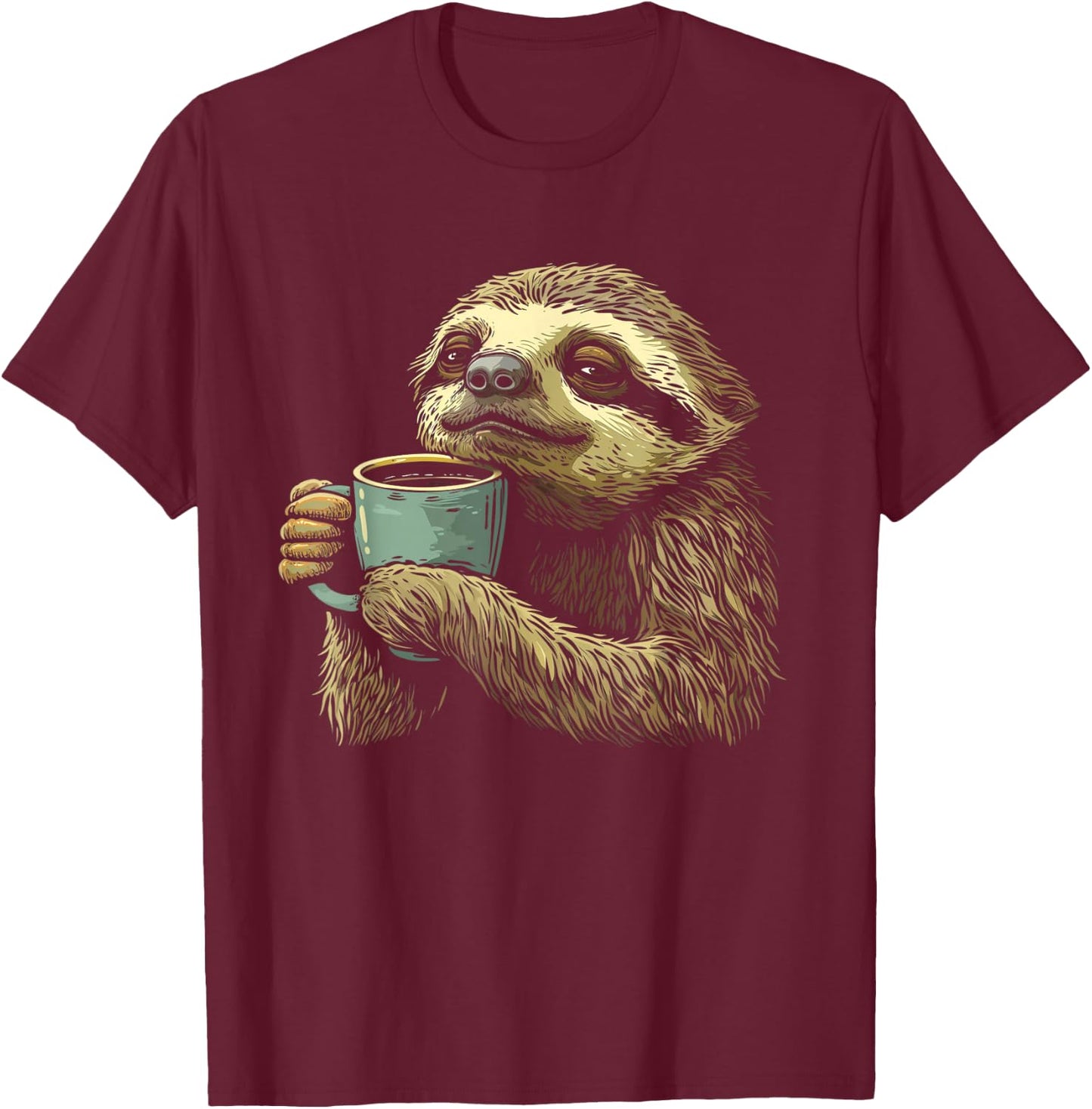 Coffee Sloth Drinking Coffee Barista Funny Animal Cute T-Shirt - T-Shirt | Maroon