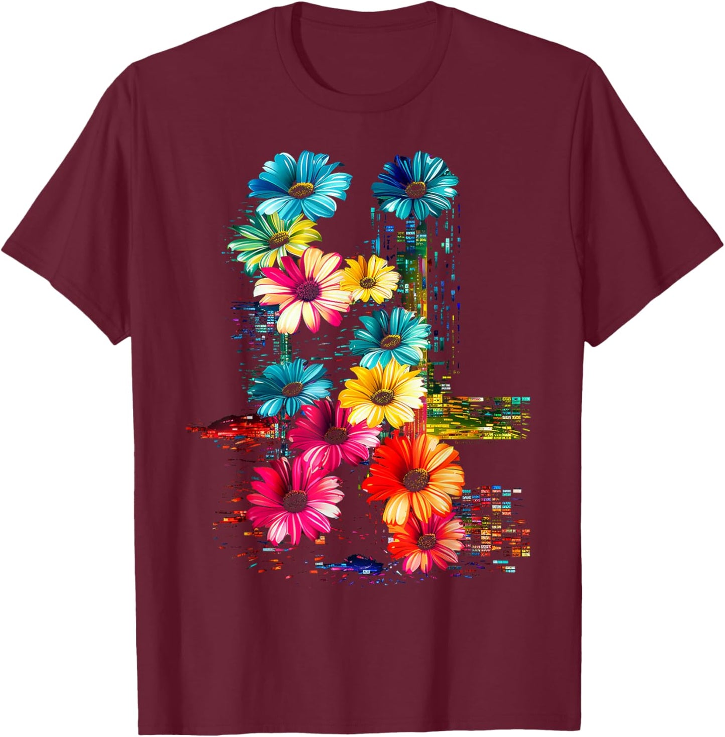 Blume, bunt, Kunstwerk, Naturkunst, Grafik, Blume T-Shirt - T-Shirt | Maroon