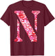 Back Print Only - Lipstick Kisses For Boyfriend Letter N , Black, S T-Shirt - T-Shirt | Maroon