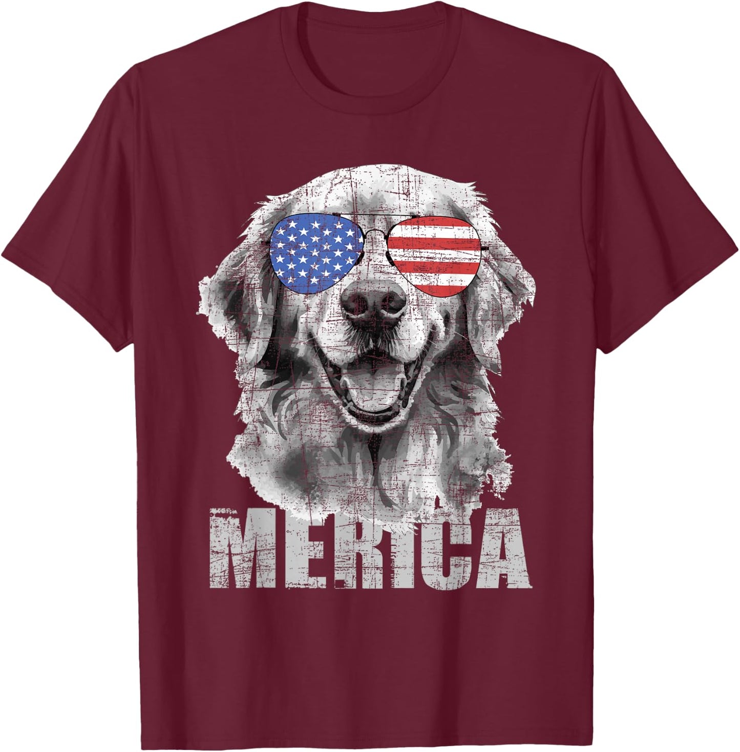 Merica - Patriotic American Flag Golden Retriever Dog Lover T-Shirt - T-Shirt | Maroon