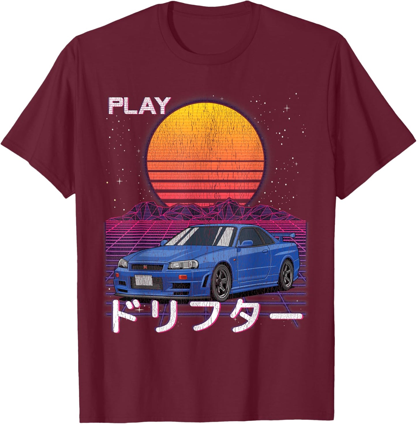 JDM Import Tuner Drift Car Street Racing Synthwave Aesthetic T-Shirt - T-Shirt | Maroon