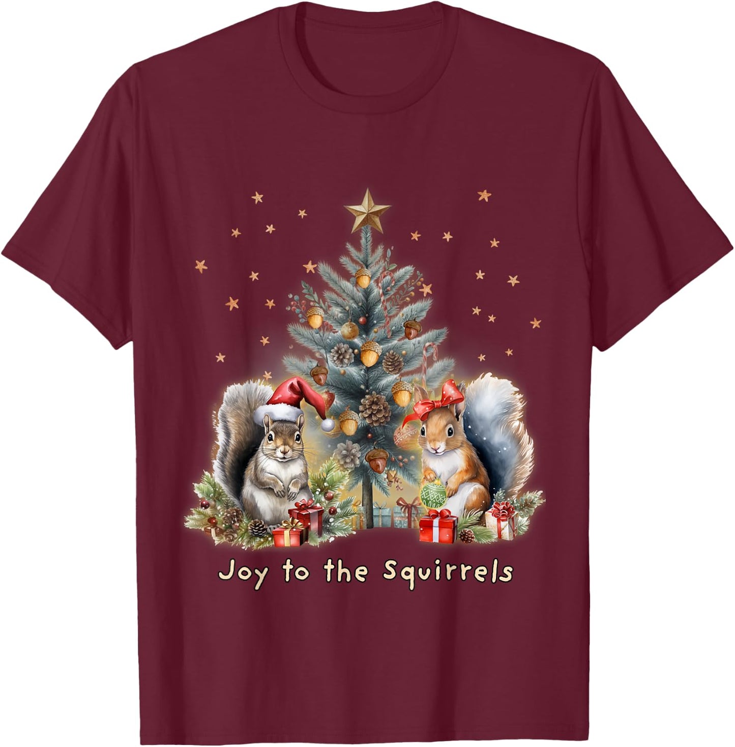 Joy To The Squirrels Christmas Tree Squirrel Lover Pajama T-Shirt - T-Shirt | Maroon