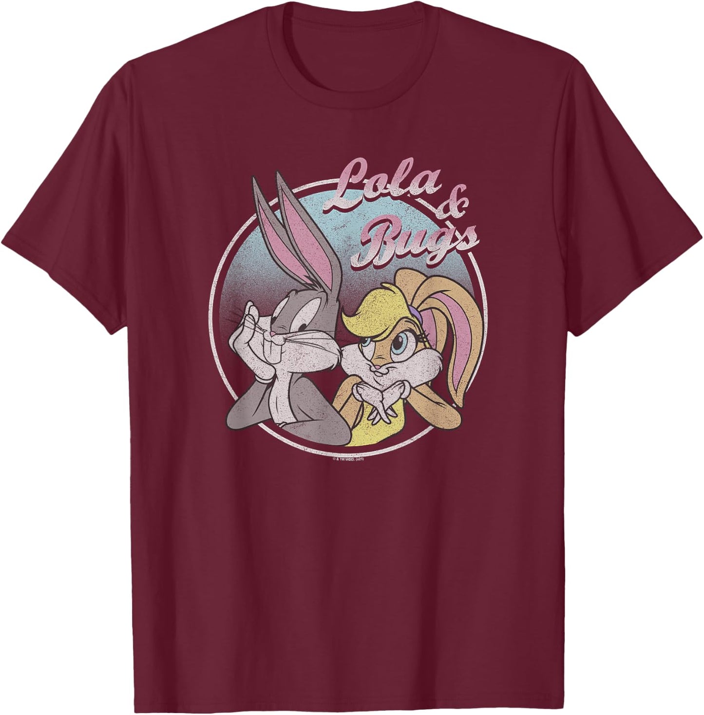 Looney Tunes Lola & Bugs Circle Portrait Pastel T-Shirt - T-Shirt | Maroon