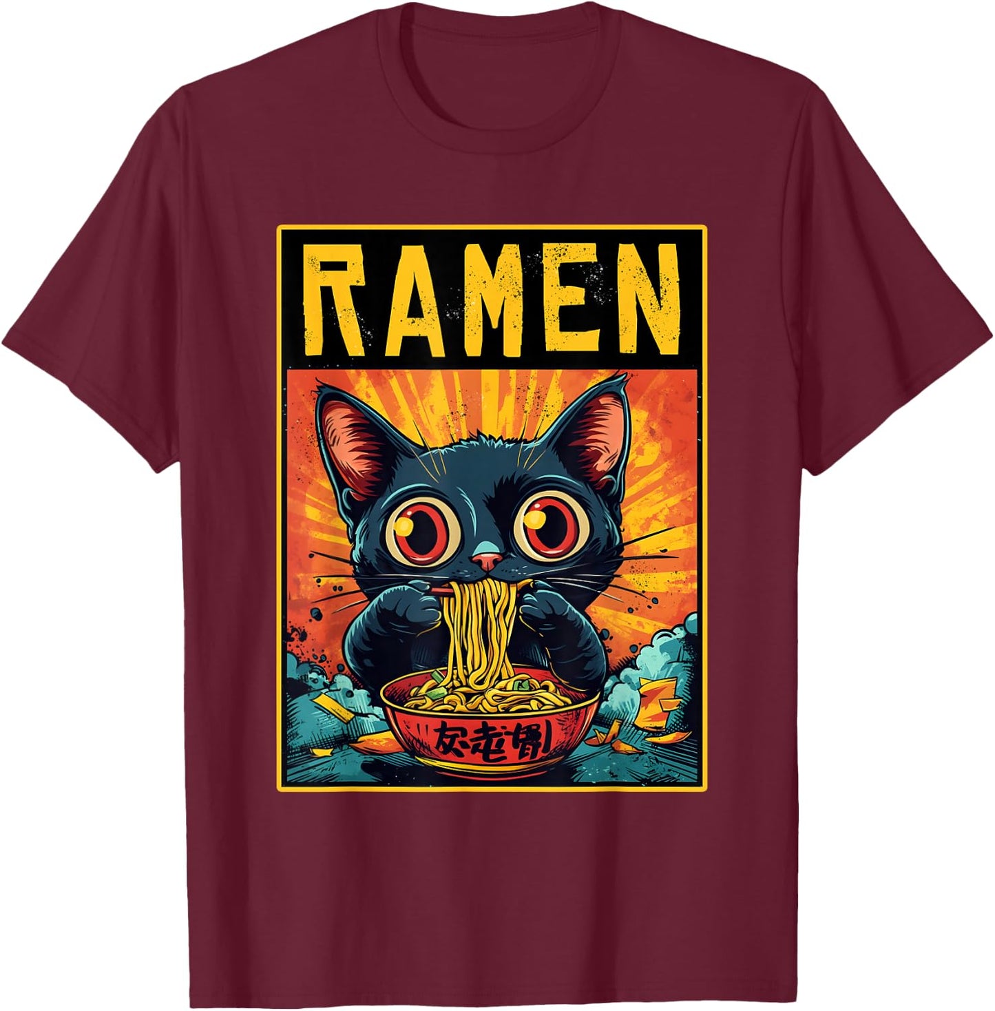 Funny Ramen Cat Japan Anime Manga Kawaii Ramen Noddles T-Shirt - T-Shirt | Maroon