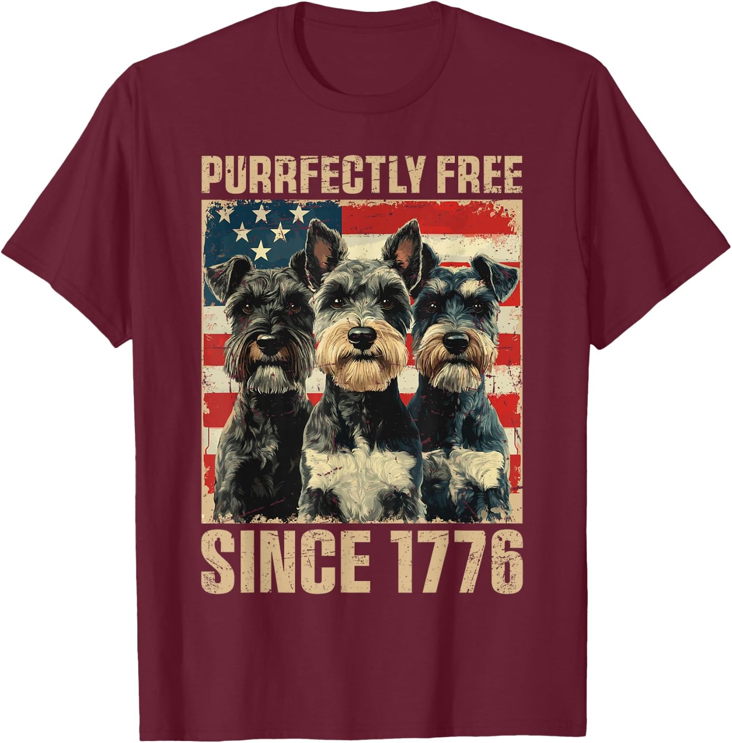 Purrfectly Free Miniature Schnauzer Dog Lover 4th Of July T-Shirt - T-Shirt | Maroon
