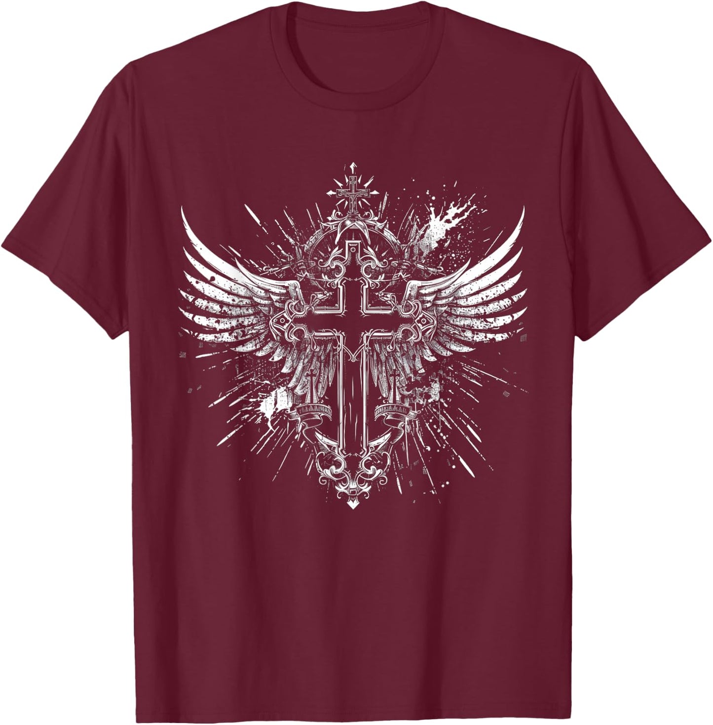 Cross Wings Y2K Alt Grunge Emo Aesthetic Gothic Print , black T-Shirt - T-Shirt | Maroon