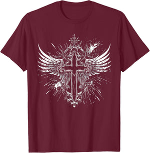 Cross Wings Y2K Alt Grunge Emo Aesthetic Gothic Print , black T-Shirt - T-Shirt | Maroon