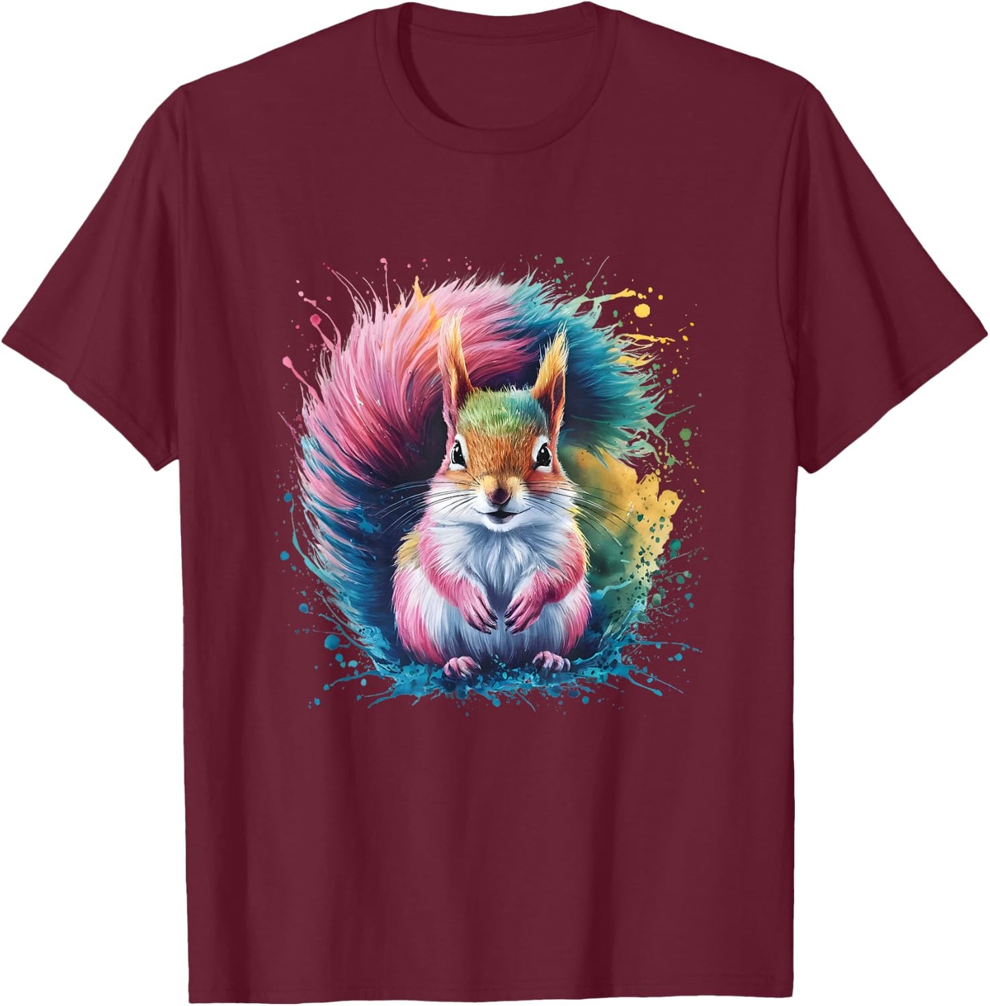 Squirrel Men Women Colourful Watercolour Squirrel T-Shirt - T-Shirt | Maroon