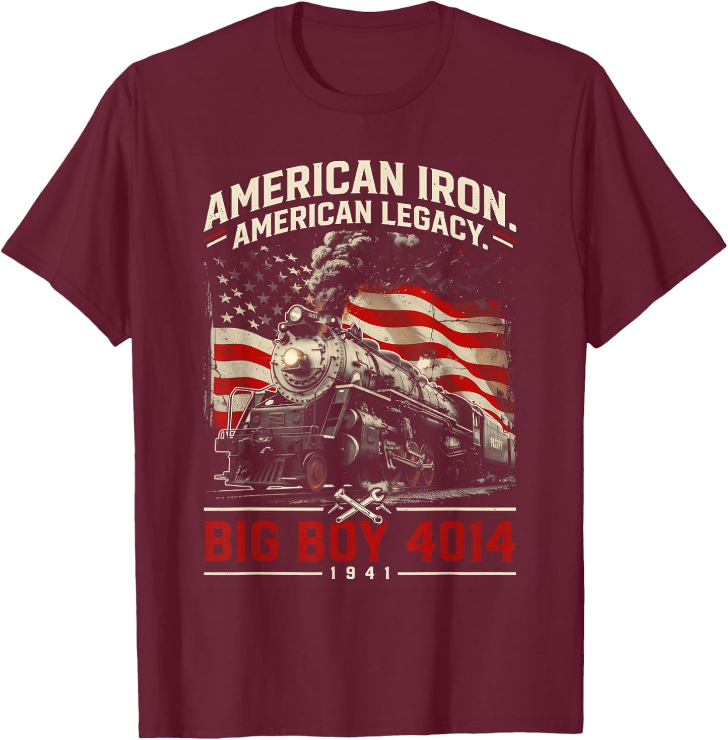 250 Years Big Boy 4014 Train US Flag Vintage Apparel T-Shirt - T-Shirt | Maroon