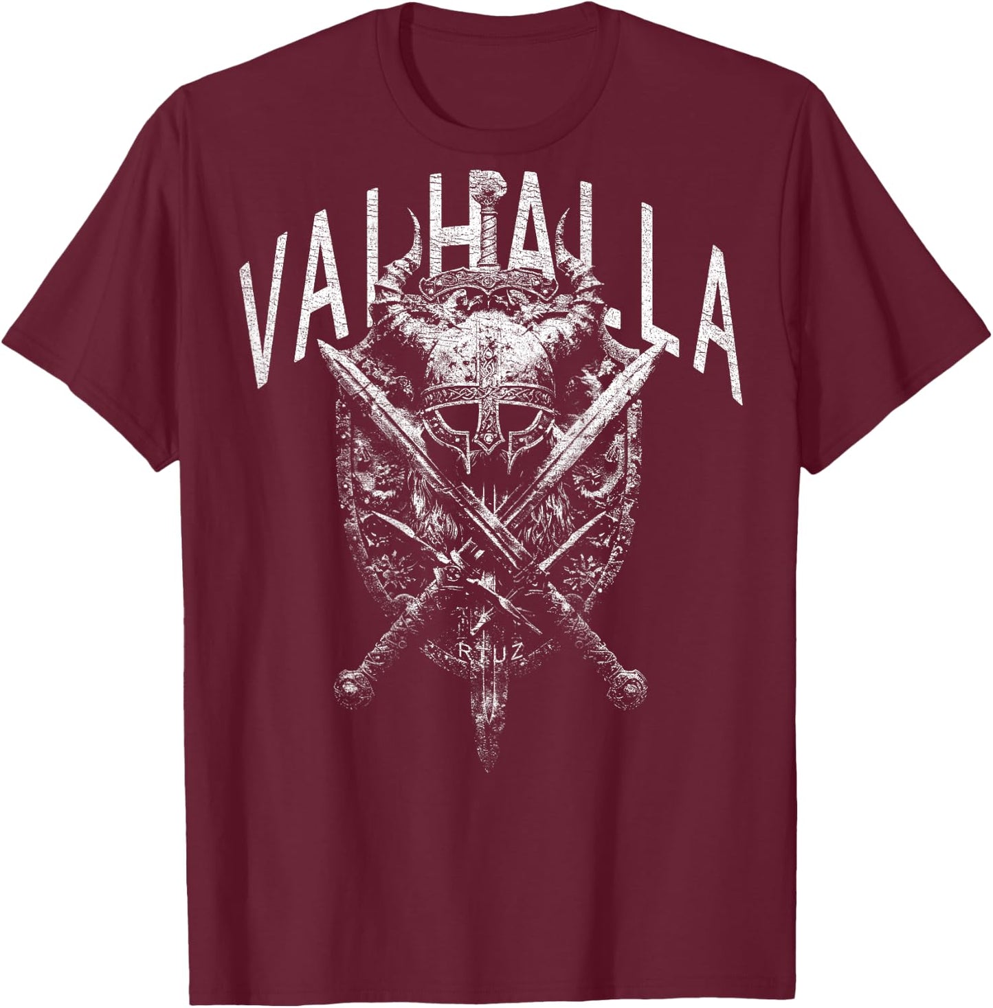 Valhalla Odin Thor Runes Viking Helmet Backprint Viking , black T-Shirt - T-Shirt | Maroon