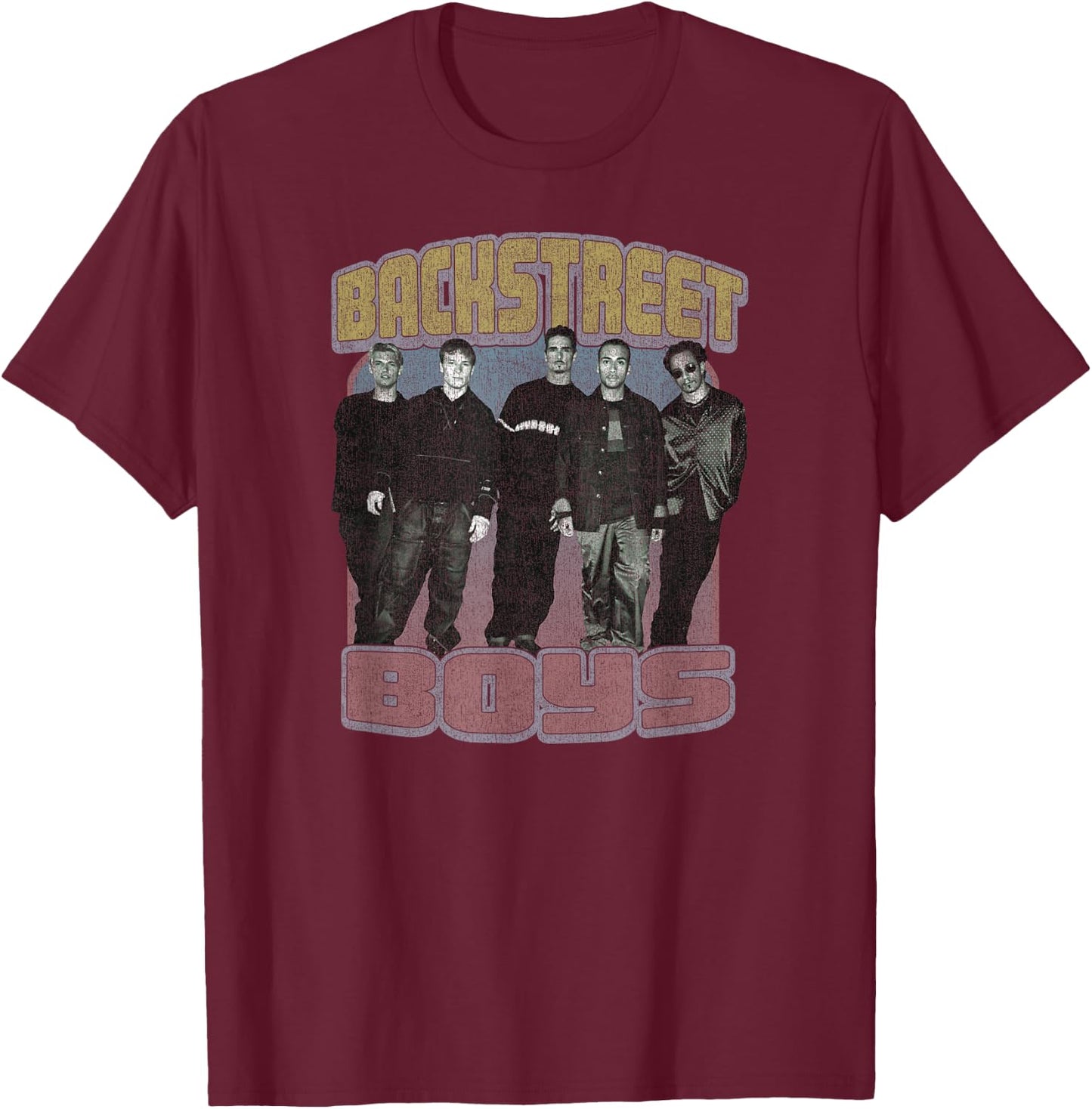 Backstreet Boys Distressed Group Photo T-Shirt - T-Shirt | Maroon