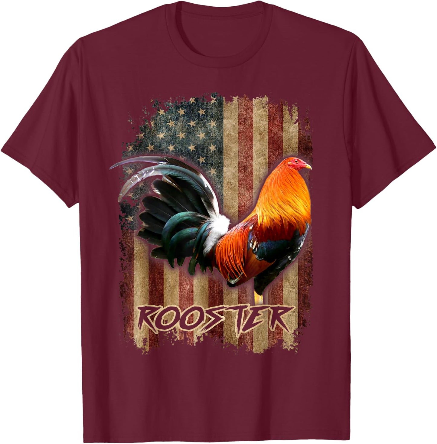 Rooster Shirt Cock Fight US Flag T-Shirt - T-Shirt | Maroon
