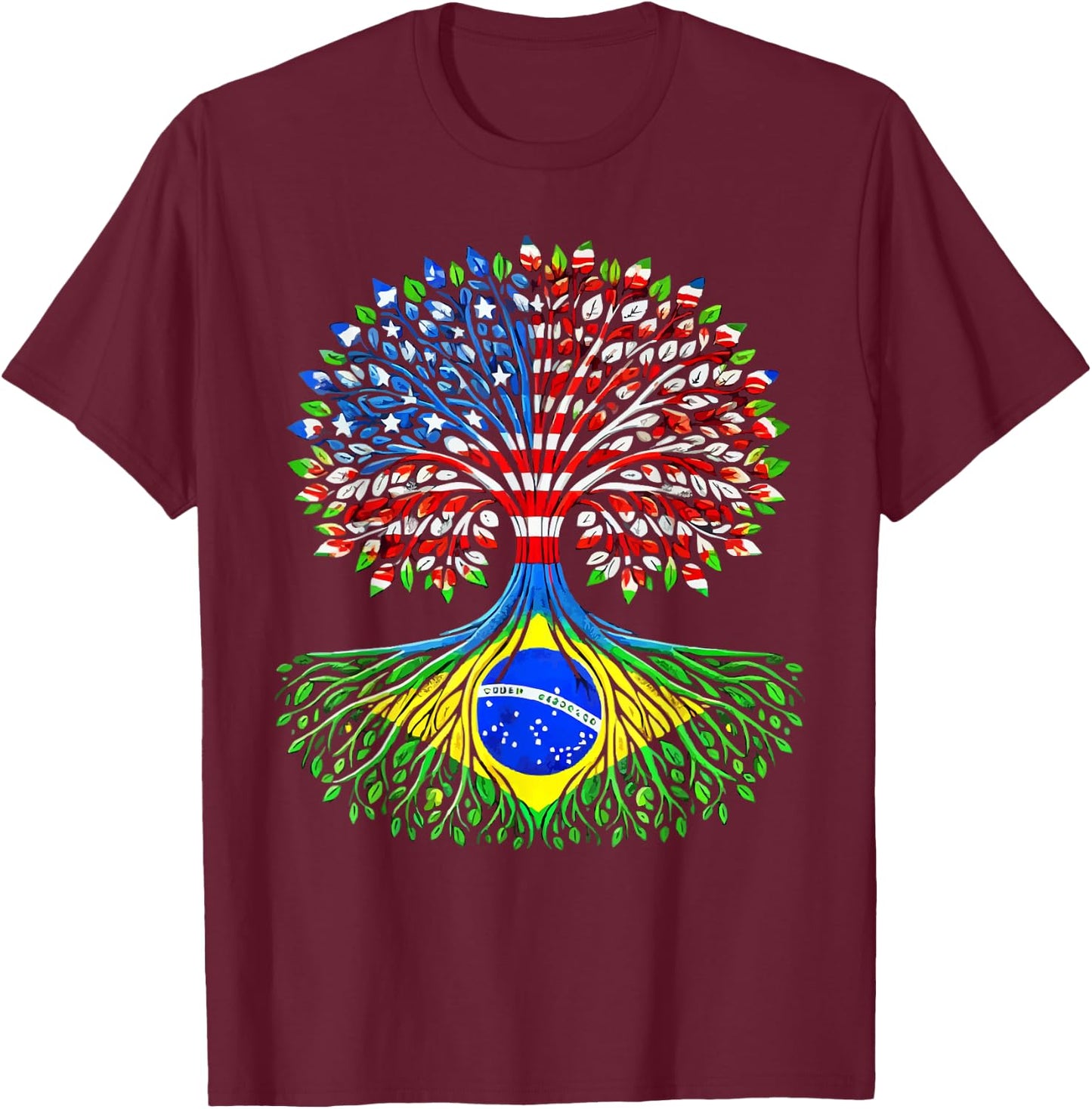 Half American Half Brazilian USA Flag Brazil America T-Shirt - T-Shirt | Maroon