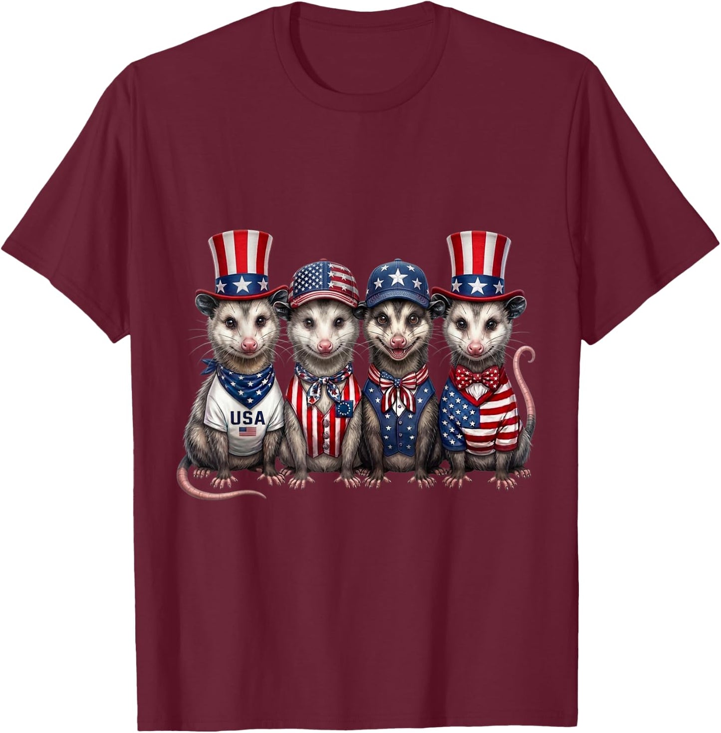 Opossum 4th of July Patriotic Funny Men Women Kids T-Shirt - T-Shirt | Maroon