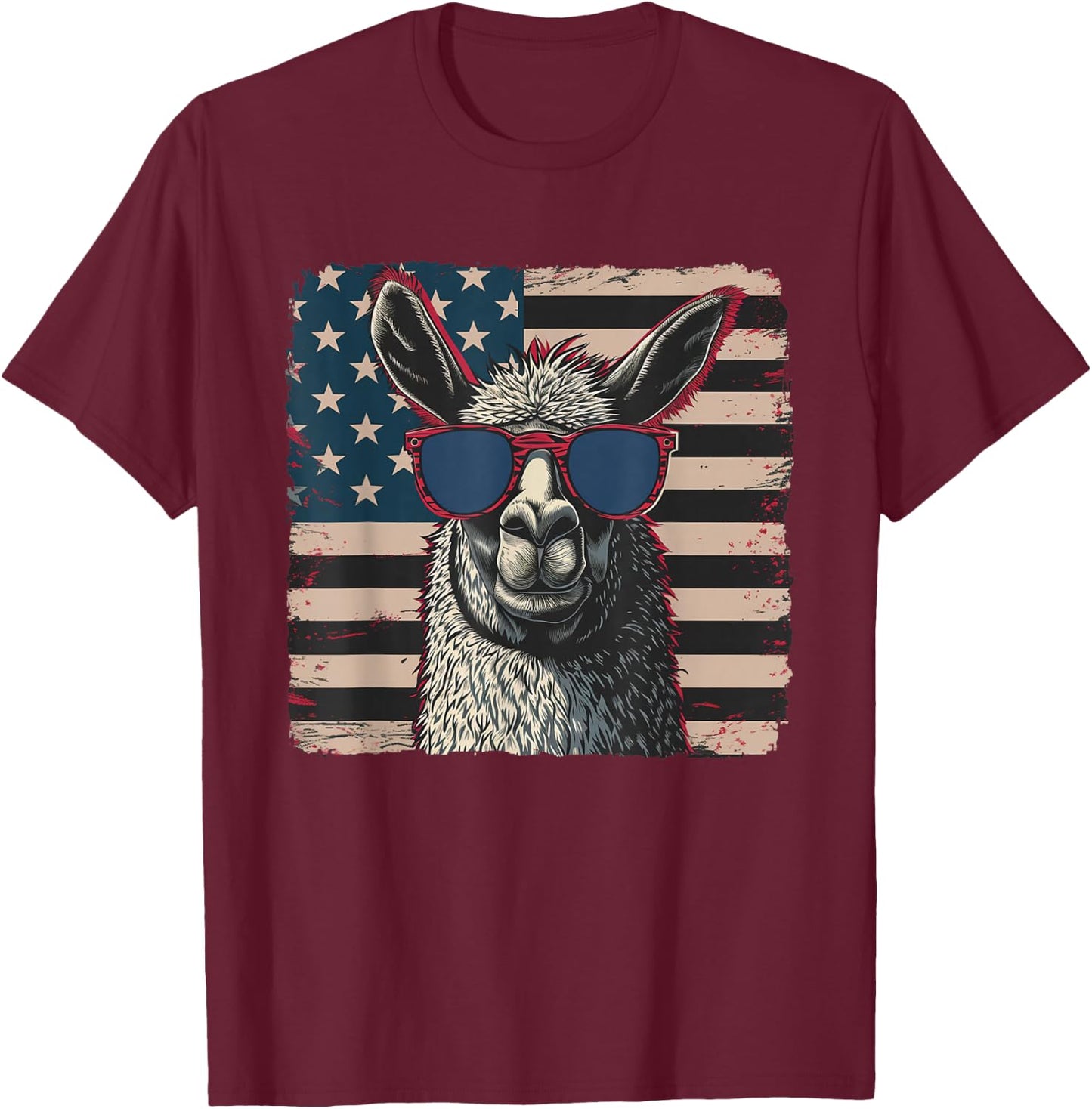 USA Flag Patriotic Llama Shirt Fourth of July Men Women Kids T-Shirt - T-Shirt | Maroon