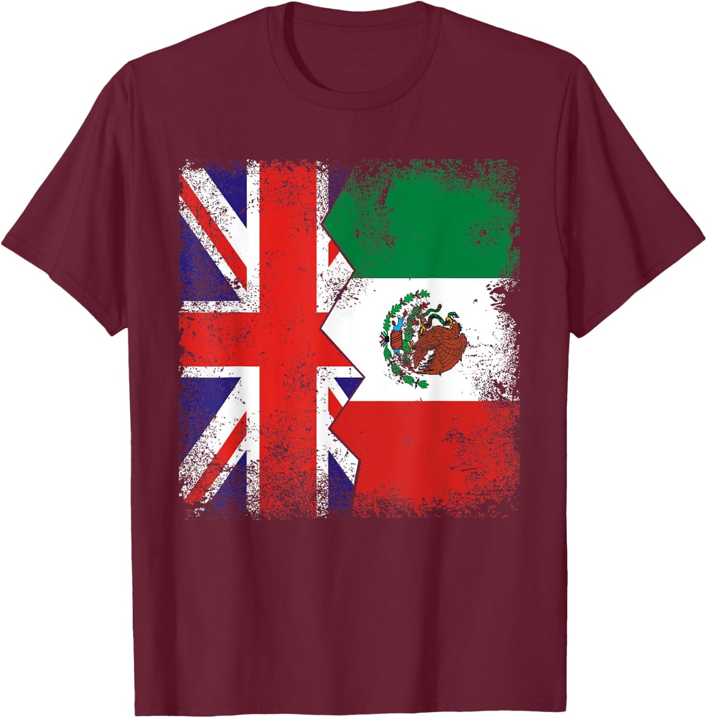 Mexican Roots | Half British Flags | UK Mexico Vintage T-Shirt - T-Shirt | Maroon