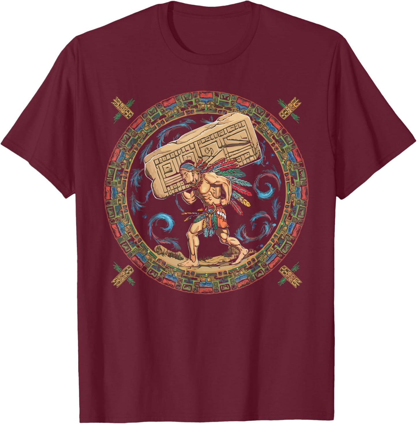 Aztec Calendar Mayan Indigenous Mexican Aztec Jaguar T-Shirt - T-Shirt | Maroon