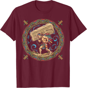 Aztec Calendar Mayan Indigenous Mexican Aztec Jaguar T-Shirt - T-Shirt | Maroon