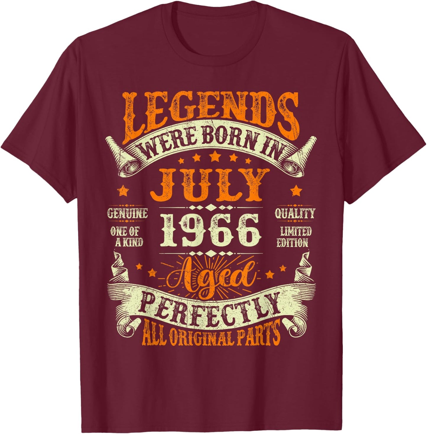Legends were Born in July 1966 Retro 60th Birthday Men Women T-Shirt - T-Shirt | Maroon