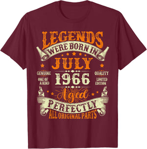 Legends were Born in July 1966 Retro 60th Birthday Men Women T-Shirt - T-Shirt | Maroon