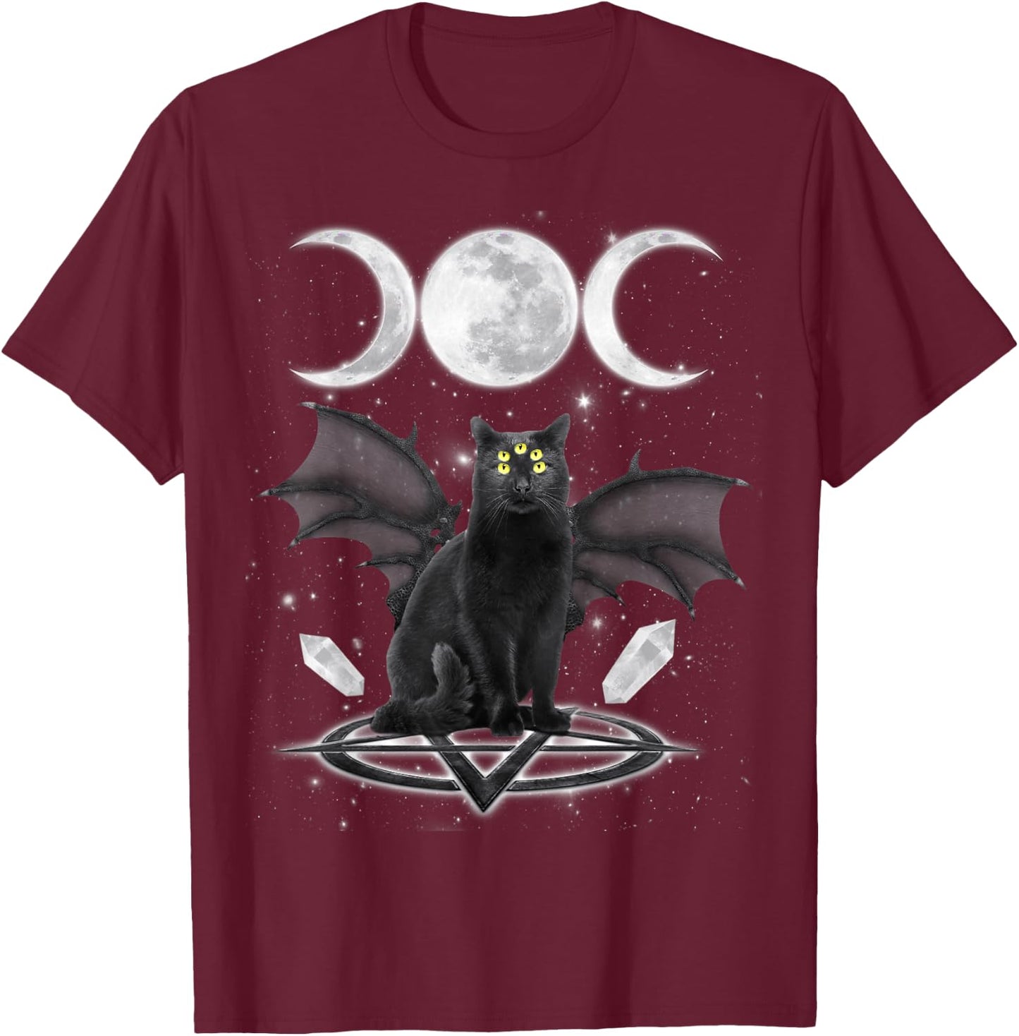 Triple Moon Witch Cat Wicca Wiccan Pagan Symbol Halloween Women Kids T-Shirt - T-Shirt | Maroon