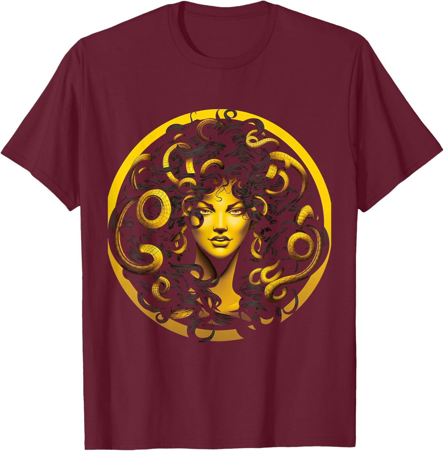 Yellow Medusa Head Greek Mythology Ancient Snake T-Shirt - T-Shirt | Maroon