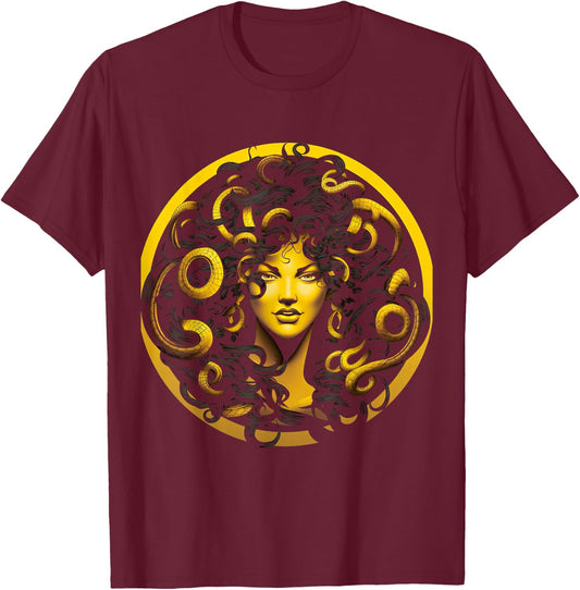 Yellow Medusa Head Greek Mythology Ancient Snake T-Shirt - T-Shirt | Maroon