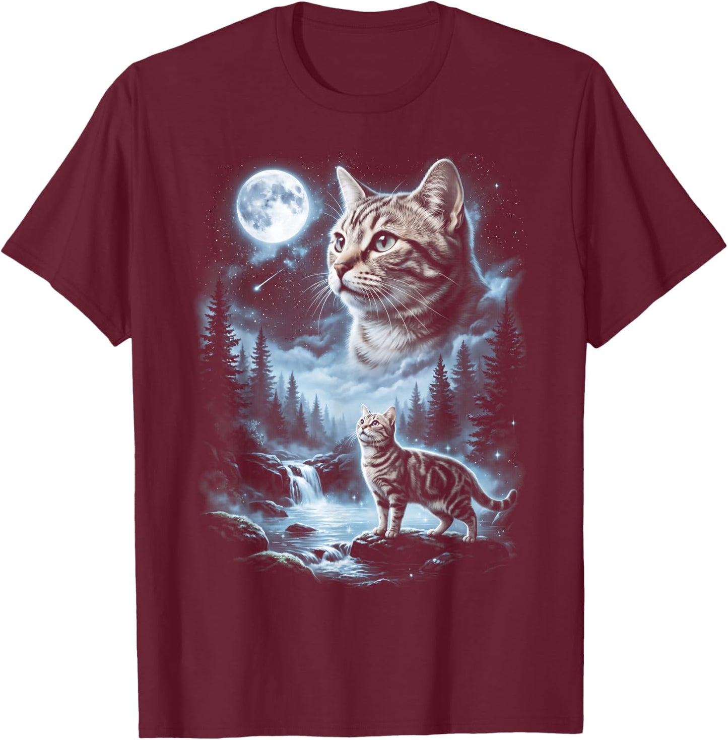 American Shorthair cat Howling at Moon 90's Retro T-Shirt - T-Shirt | Maroon
