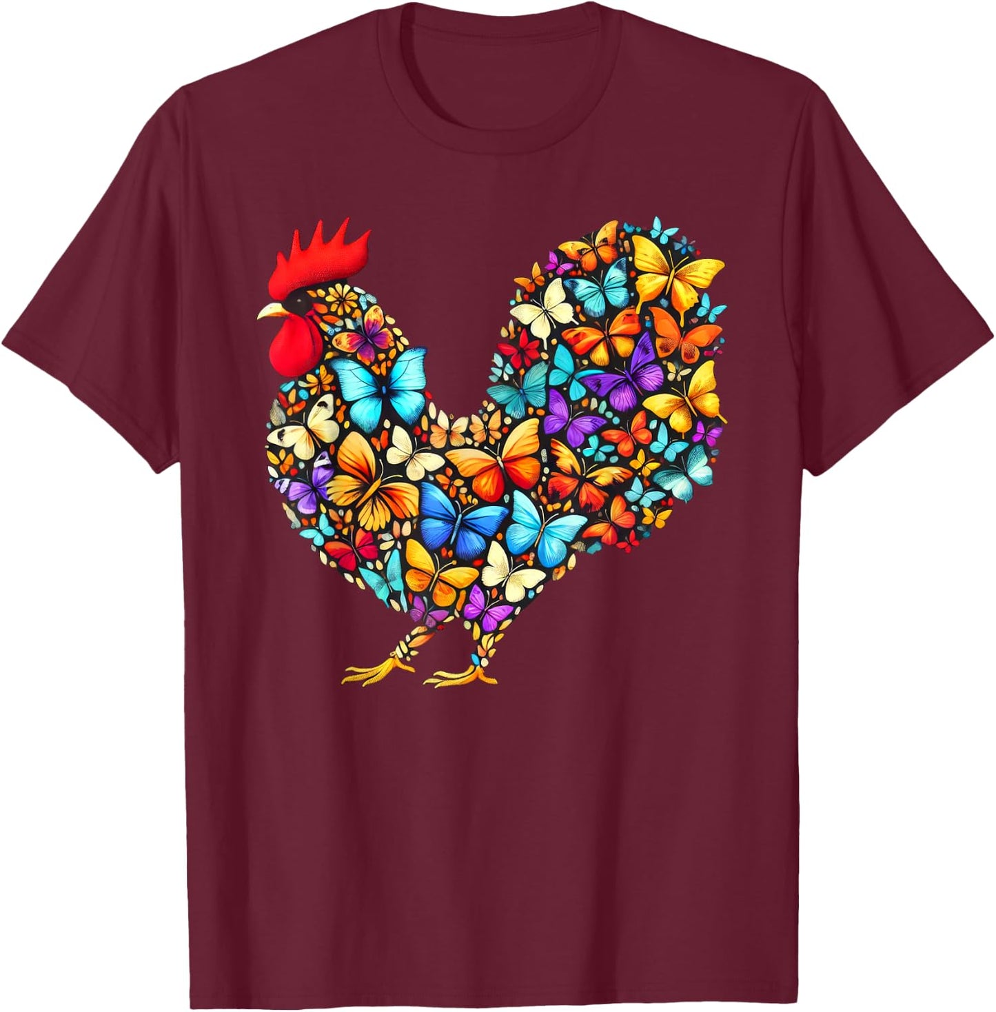 Chicken Butterfly Art Butterflies T-Shirt - T-Shirt | Maroon