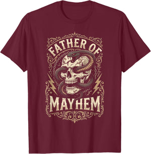 Father of Mayhem Vintage Gothic Skull and Snake Tattoo T-Shirt - T-Shirt | Maroon