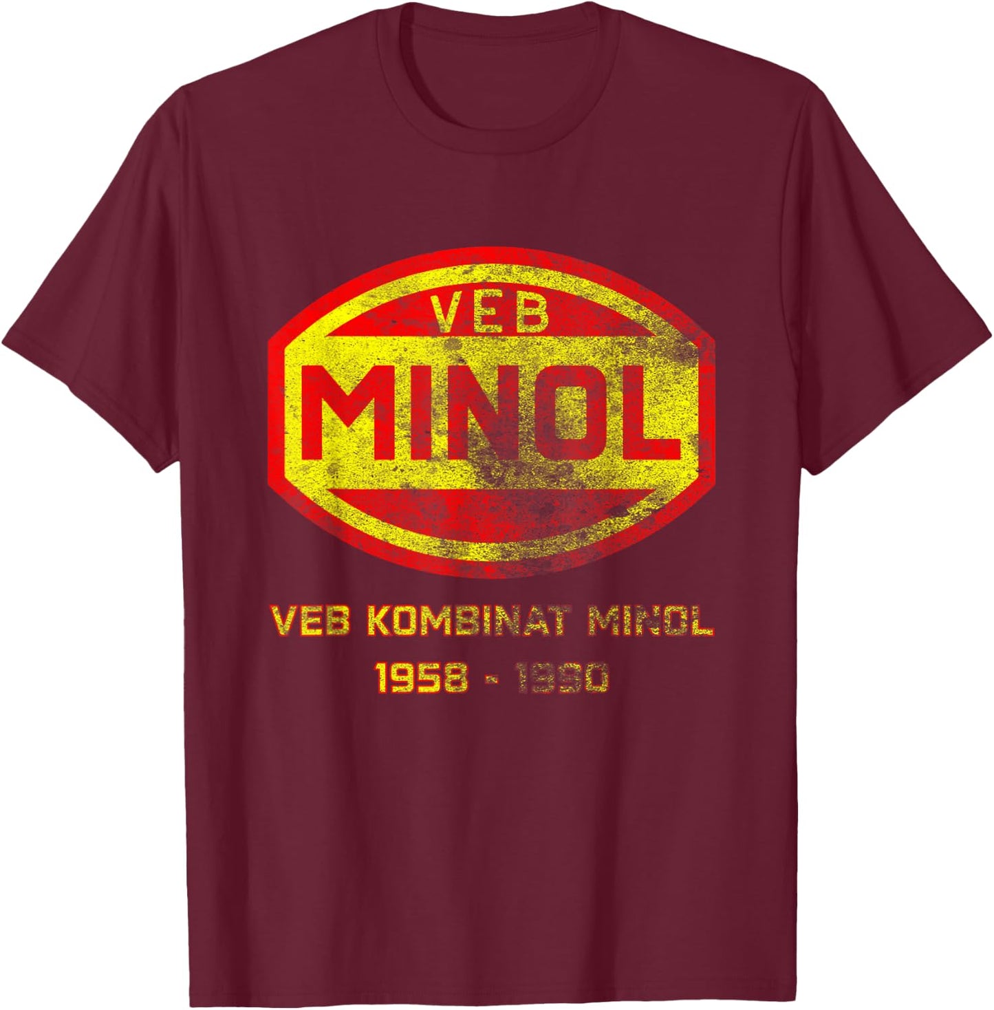 Minol (Grunge Effect) - VEB Folkseigene Berieb Minol , black T-Shirt - T-Shirt | Maroon