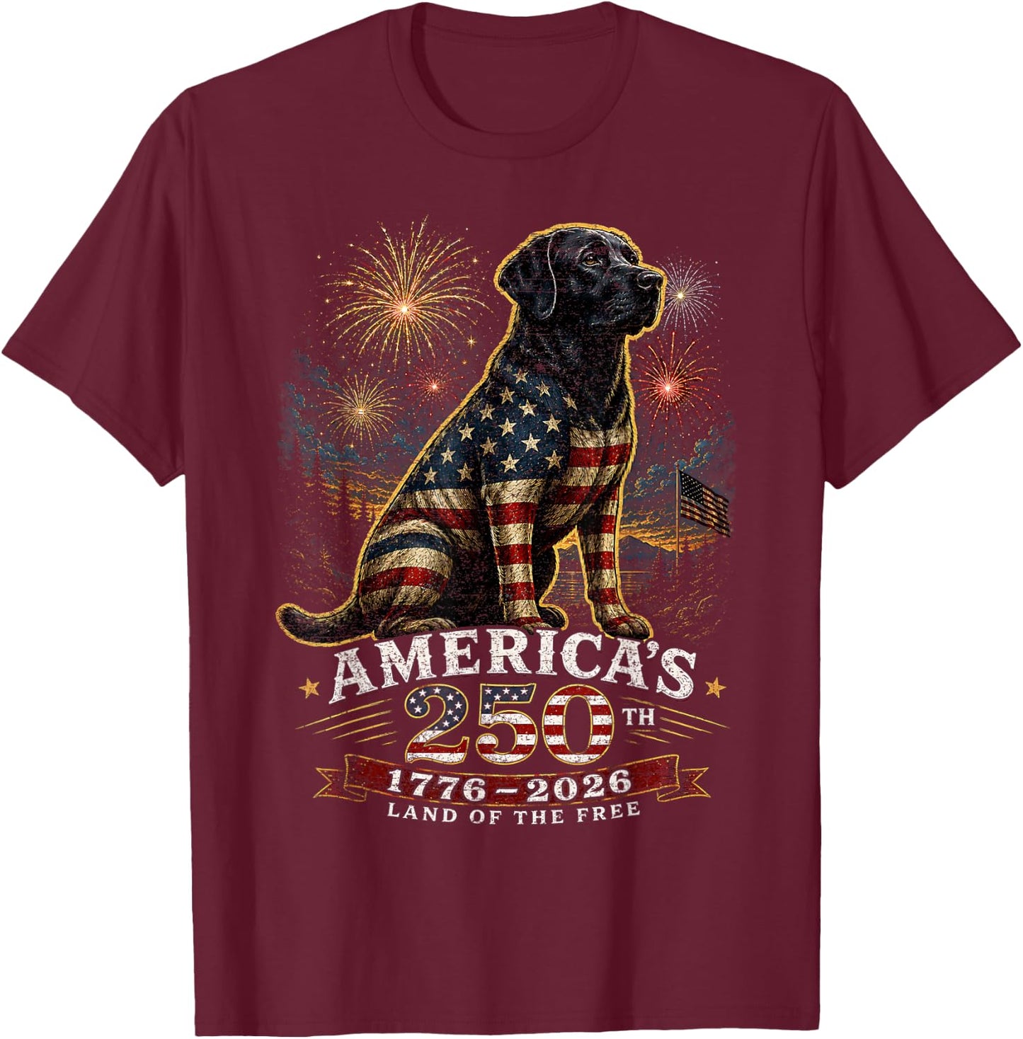 American Flag Labrador Retriever Dog Lab Patriotic T-Shirt - T-Shirt | Maroon